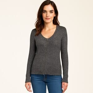 The Kooples Gray Linen Blend Zip Cardigan Sweater Women’s Large Knit